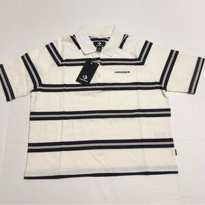 Converse Women's Polo - Cream and Black Stripes